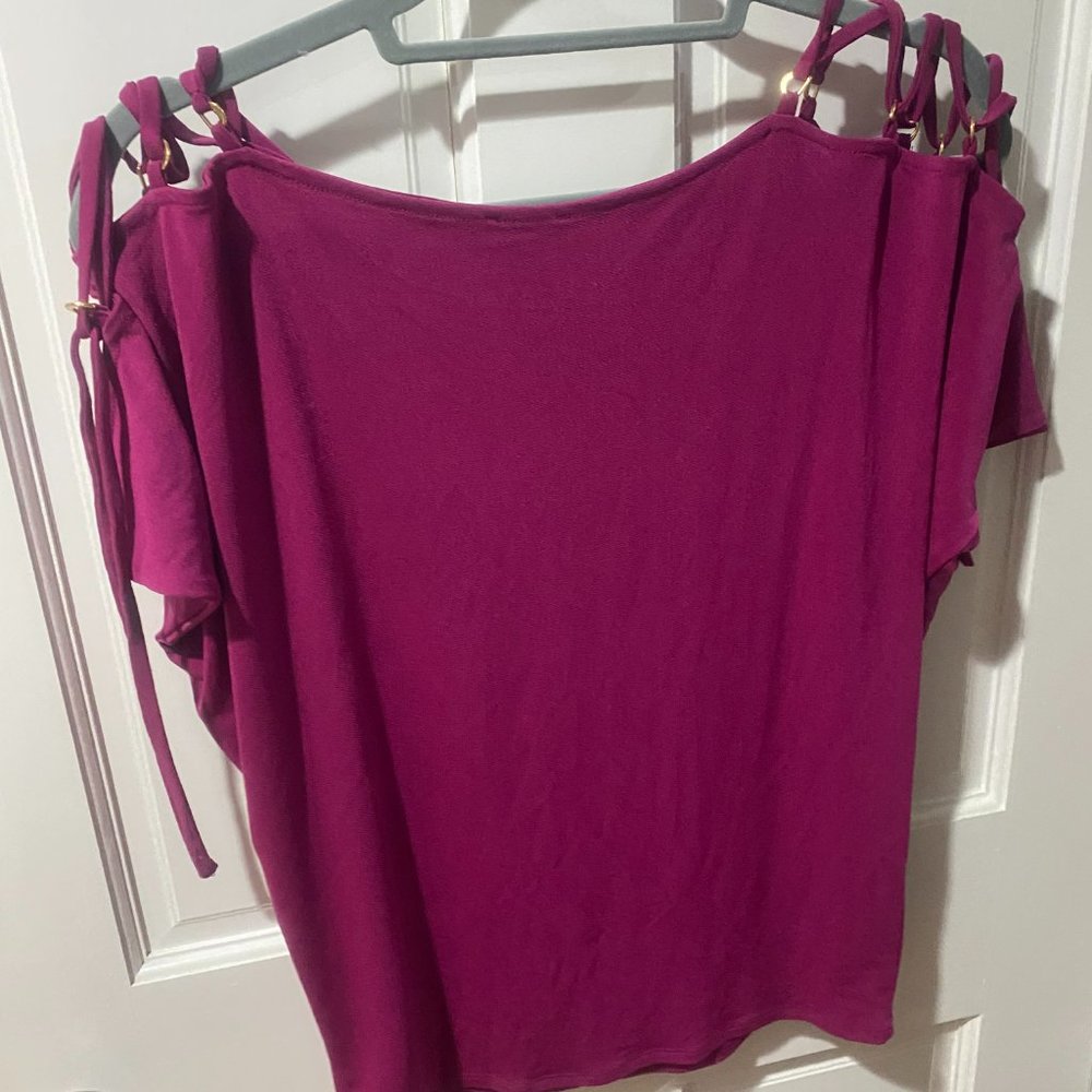 Express Tie-Shoulder Blouse - Plum Purple, Loose Fitting, Size XS
